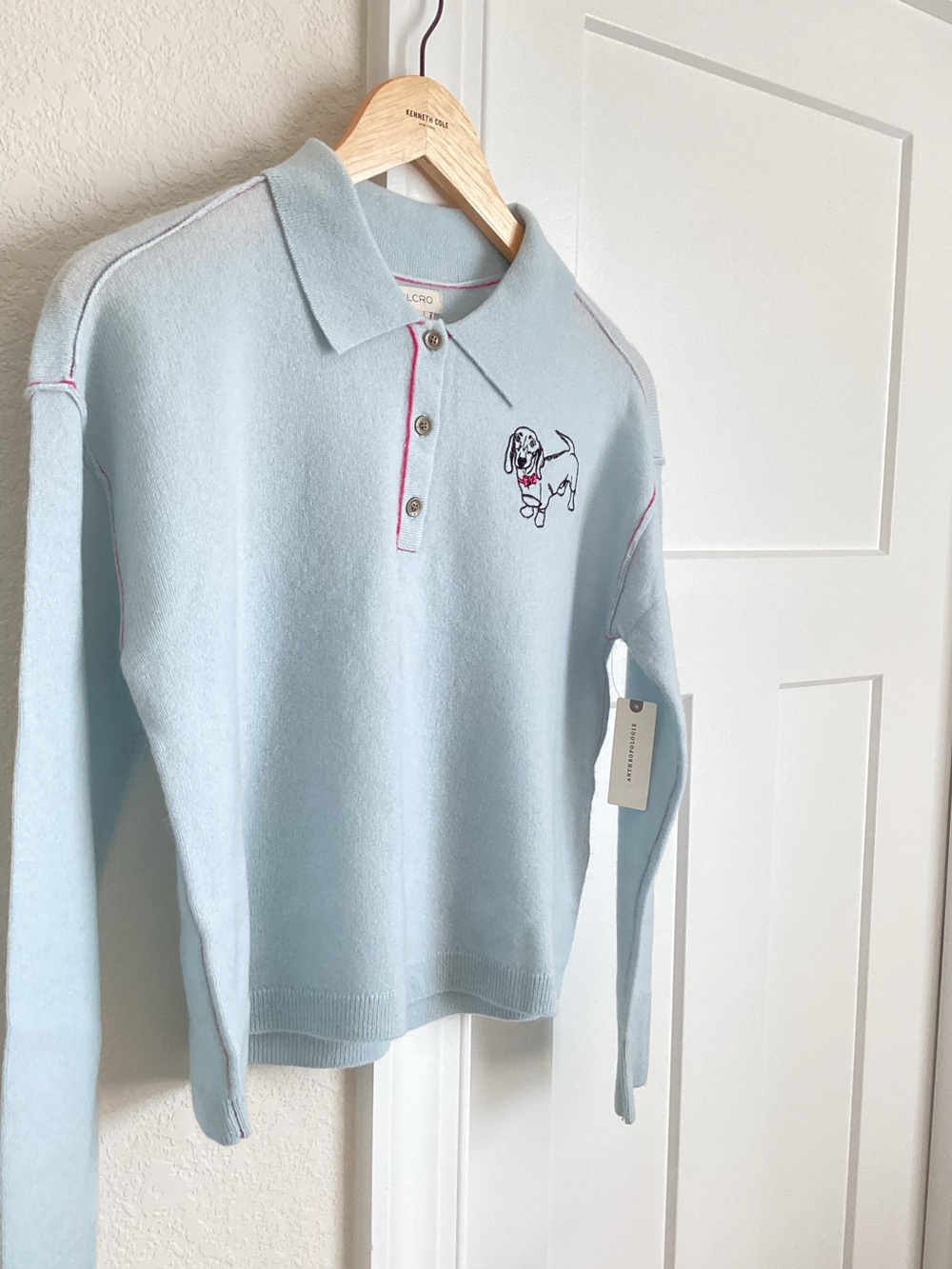 🐾Anthropologie Cashmere Sweater Pilcro Collared Long Sleeve Polo New Dog Blue - Picture 5 of 15
